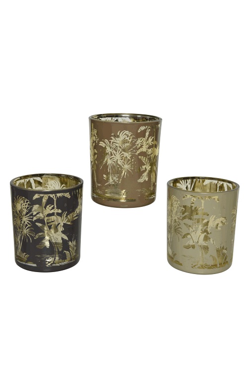 803332_Tealightholder_Glass_Round_Palm_Laser_Design_3Col_Ass_candles_and_tealights_Kaemingk
